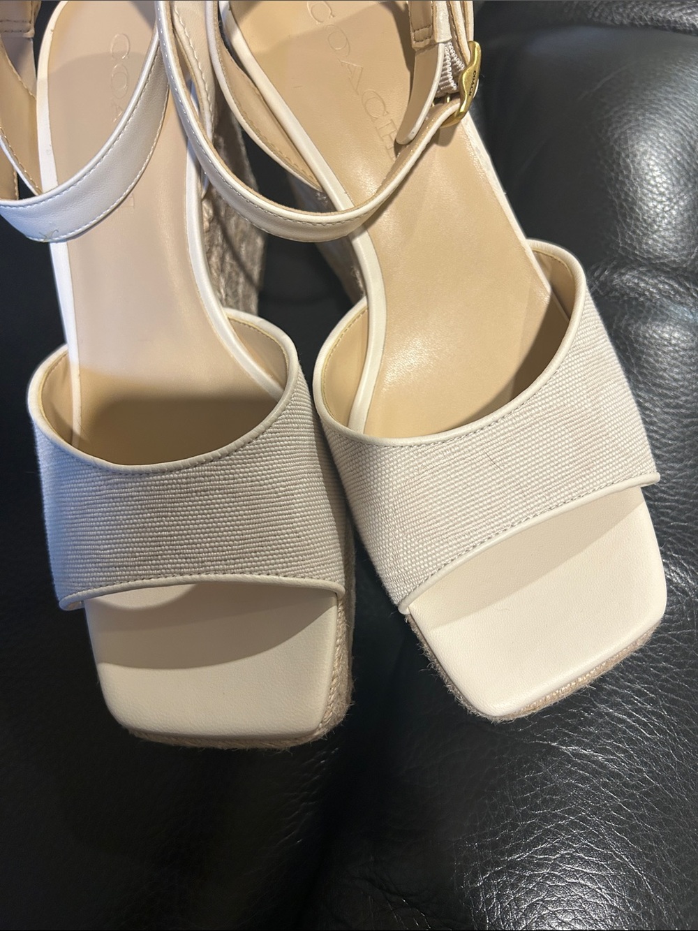 Coach Cream Espadrille Wedge Sandals with Ankle Strap - Picture 4 of 9